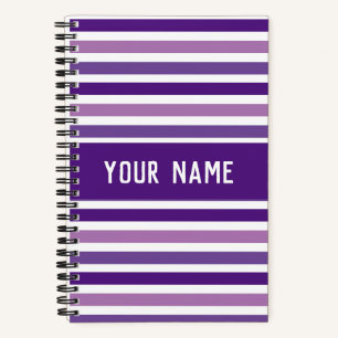 Classic Modern Custom Name Purple & White Stripes  Notebook