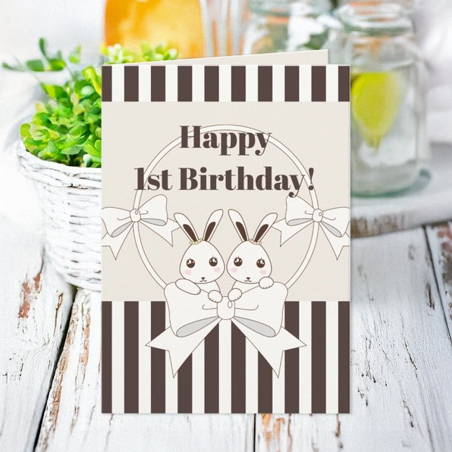 Classic Modern Cute Cartoon Bunny Girl Birthday Card (Creator Uploaded)