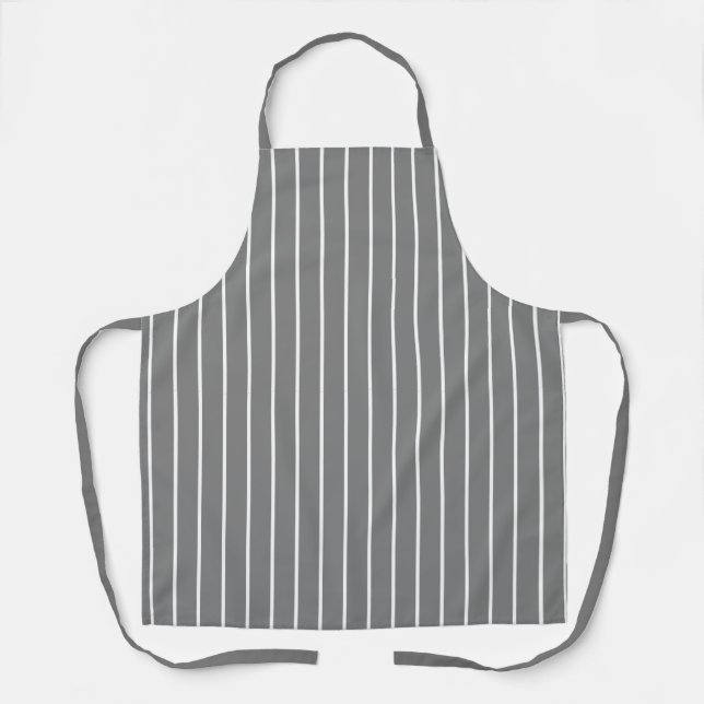 Classic Modern Dark Grey and Thin White Stripes Apron (Front)