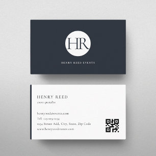 Classic Modern Dark Navy Monogram QR code Business Card