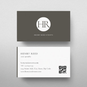Classic Modern Dark Taupe Monogram QR code Business Card