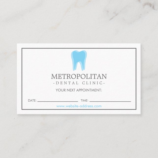 Classic Modern Dentist Tooth Logo Appointment Business Card (Front)