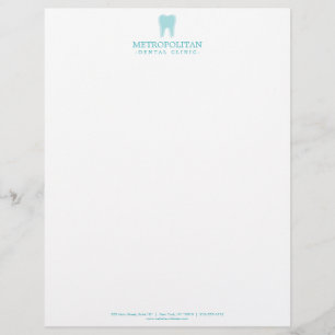 Classic Modern Dentist Tooth Logo Aqua Blue Custom Letterhead