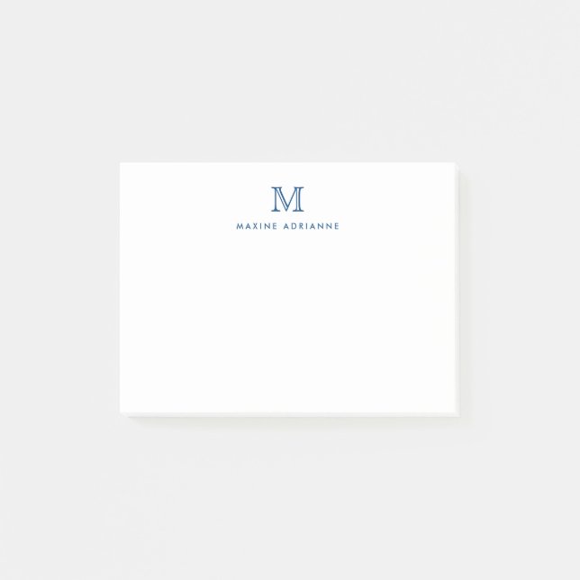 Classic Modern Elegant Navy Blue Monogram Initial Post-it Notes (Front)