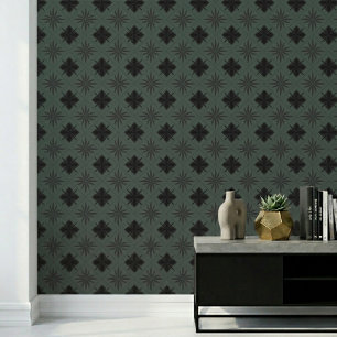 Classic Modern Floral Pattern Dark Dusty Teal Wallpaper