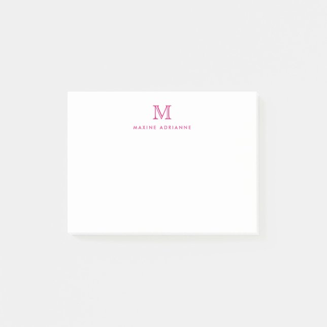 Classic Modern Girly Magenta Pink Monogram Initial Post-it Notes (Front)