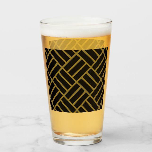 Classic Modern Gold Black Pattern Tall Beer Drink Glass (Back Filled)