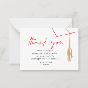 Classic Modern Grad Cap & Tassel Thank You Card