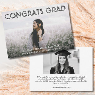 Classic Modern Graduation Photo Announcement Cards