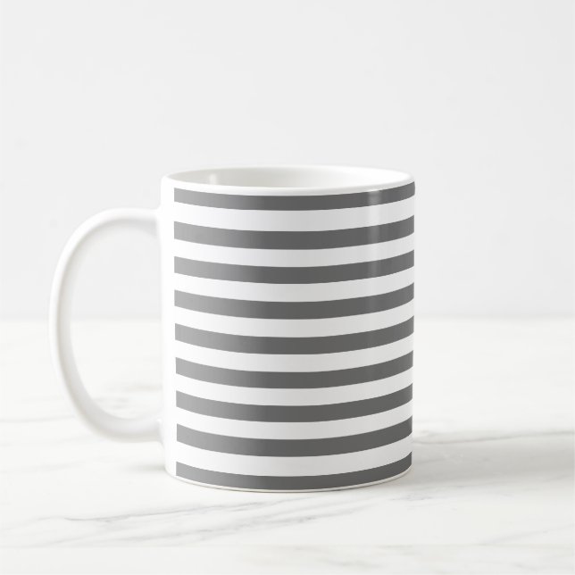 Classic Modern Grey and White Horizontal Striped Coffee Mug (Left)