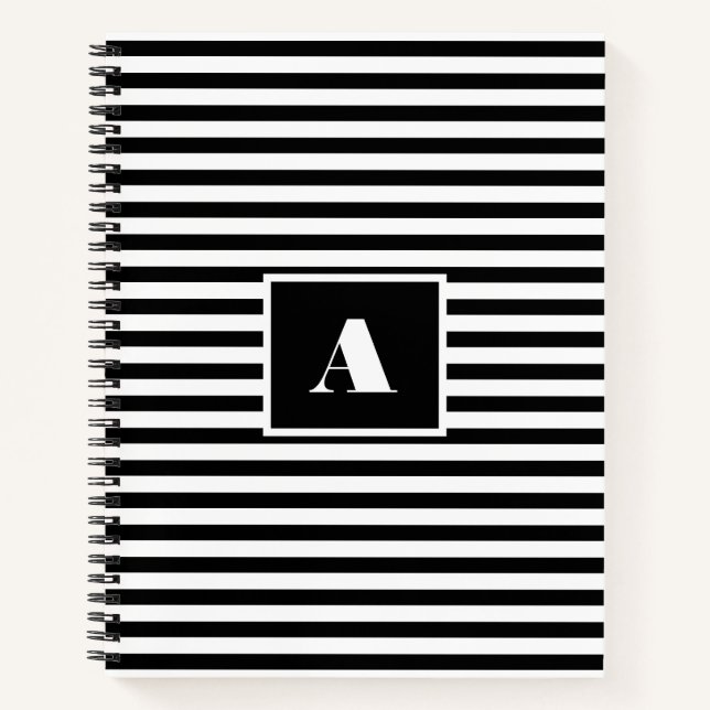 Classic Modern initials Black and White Striped  Notebook (Front)