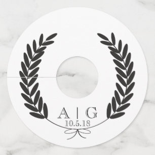 Classic Modern Laurels & Couple's Initials Wedding Wine Glass Tag