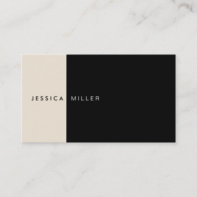 Classic Modern Layout Black & Beige Social Media Business Card (Front)