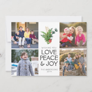 Classic Modern Love Peace Joy Christmas 5 Photo Holiday Card