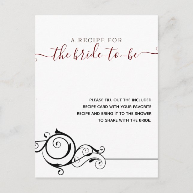 Classic Modern Minimalist Bridal Shower Recipe Holiday Postcard (Front)