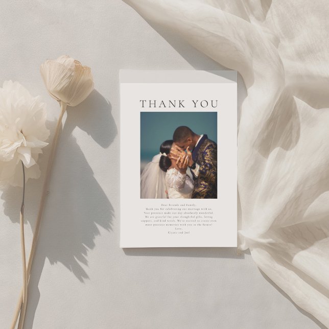Classic Modern Minimalist Photo Wedding Thank You Card (Creator Uploaded)
