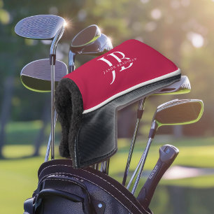 Classic Modern Monogram and Name Red Golf Head Cover