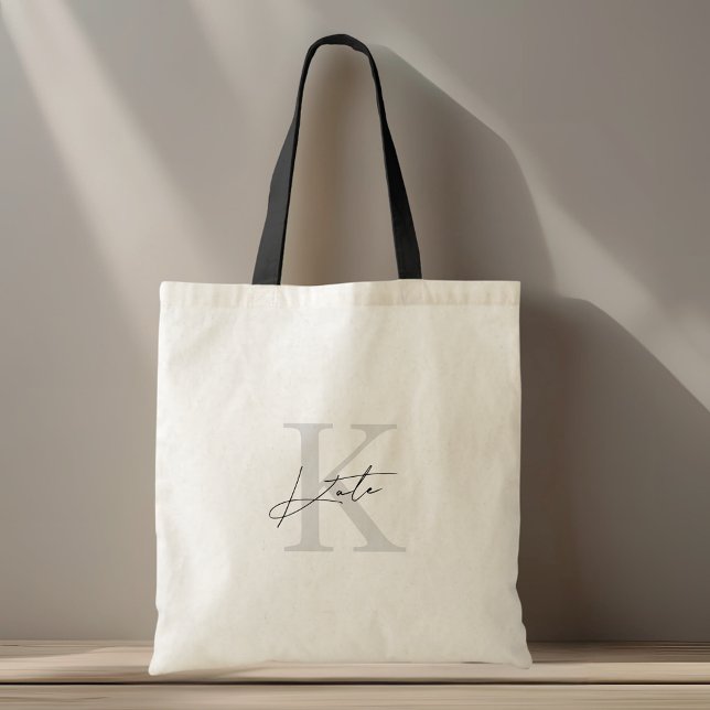 Classic Modern Monogram Bridesmaid Name Tote Bag (Creator Uploaded)