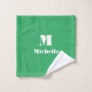 Classic Modern Name Initial Letter Solid Green Wash Cloth