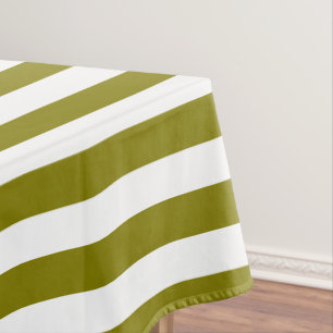 Classic Modern Olive Green and White Stripes Tablecloth