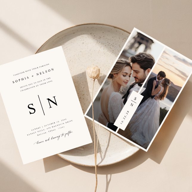 Classic Modern Photo Monogram Wedding Invitation (Creator Uploaded)