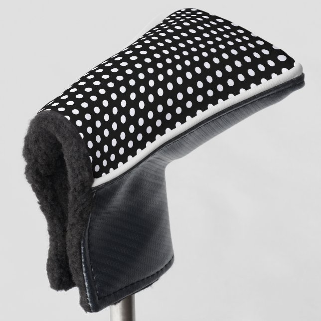 Classic Modern Polka Dots Black and White Golf Head Cover (3/4 Front)