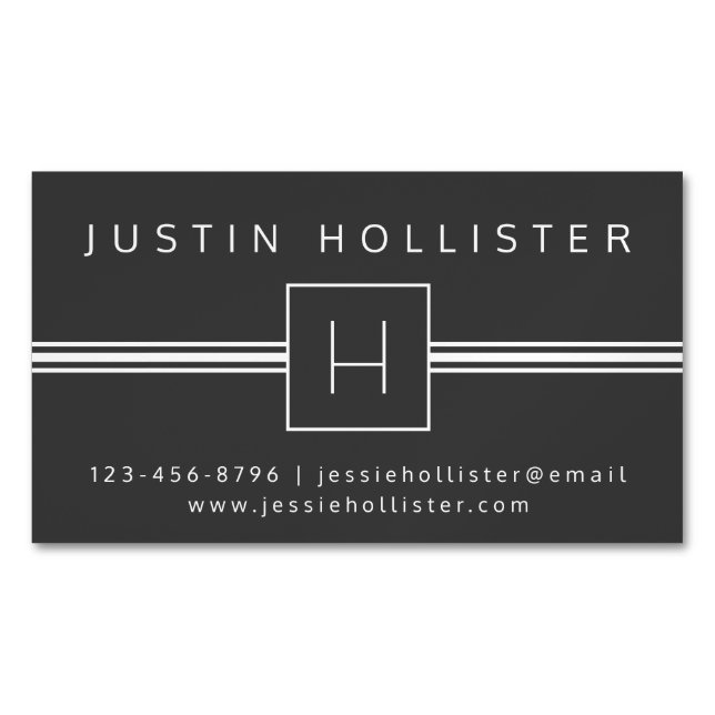 Classic Modern Professional Monogram | Dark Grey Magnetic Business Card (Front)
