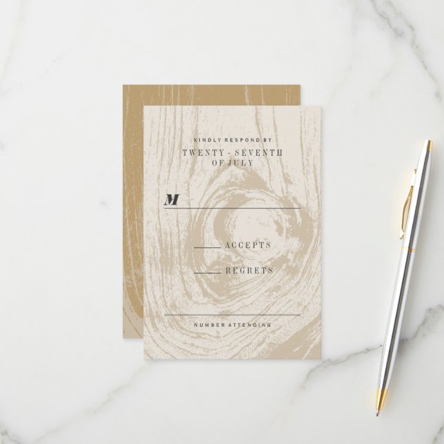 Classic Modern Rustic Wood Grain Fall Wedding RSVP Card (Front/Back In Situ)