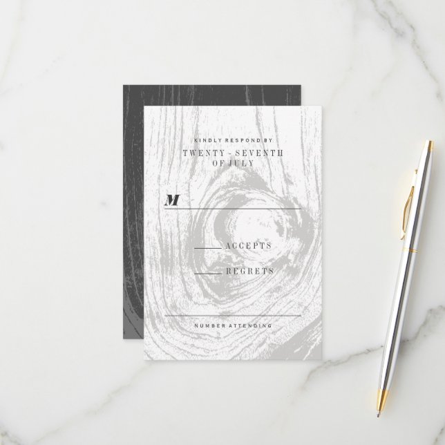 Classic Modern Rustic Wood Grain Winter Wedding RSVP Card (Front/Back In Situ)