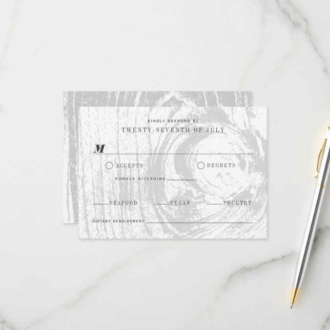 Classic Modern Rustic Wood Grain Winter Wedding RSVP Card (Front/Back In Situ)