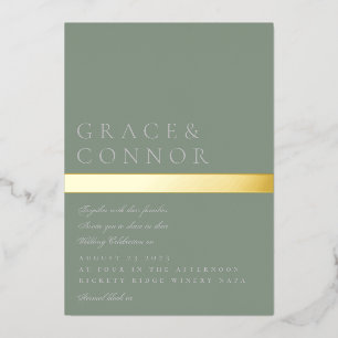 Classic Modern Sage Green Gold Stripe Wedding