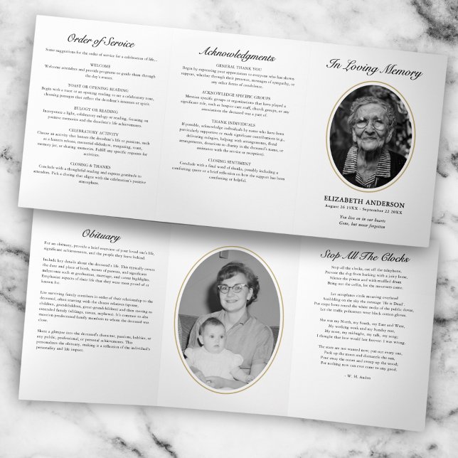 Classic Modern Script 2-Photo Funeral Tri-Fold Programme (Creator Uploaded)