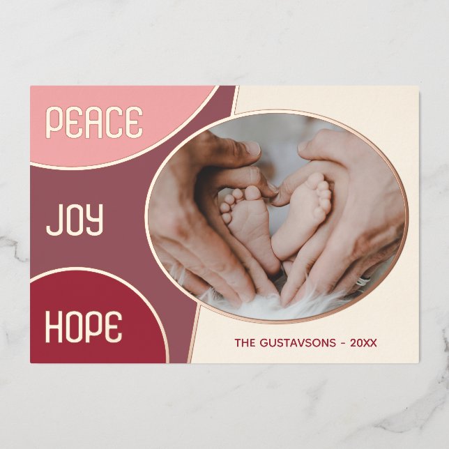 Classic Modern Seasons Greetings Rose Gold Foil Holiday Card (Front)