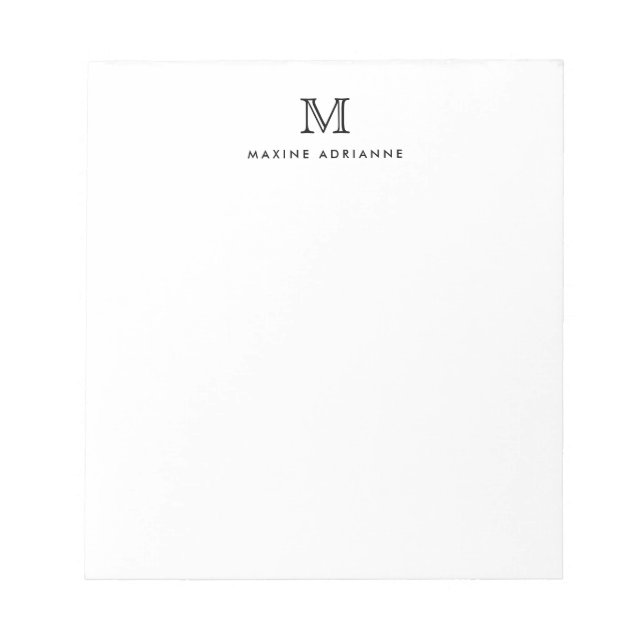 Classic Modern Simple Basic Black Monogram Initial Notepad (Front)