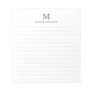 Classic Modern Simple Basic Black Monogram Lined N Notepad