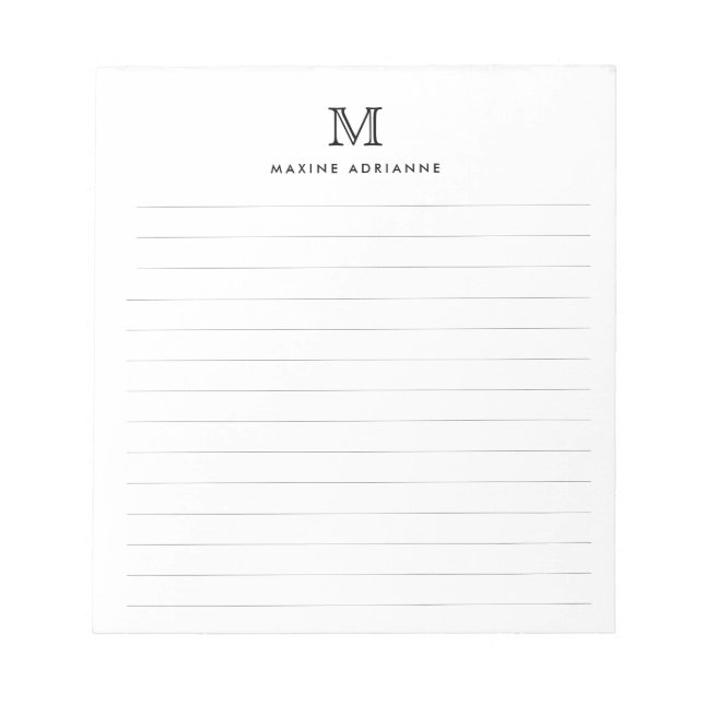 Classic Modern Simple Basic Black Monogram Lined N Notepad (Front)