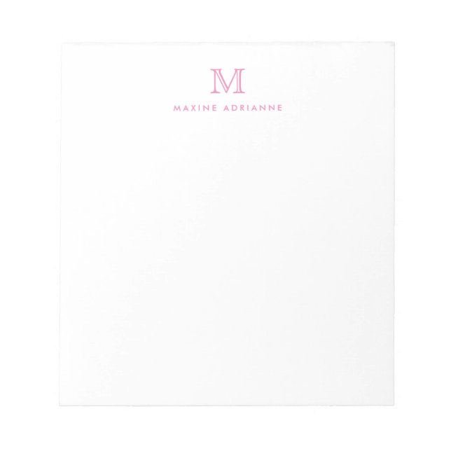 Classic Modern Simple Basic Pink Monogram Initial Notepad (Front)