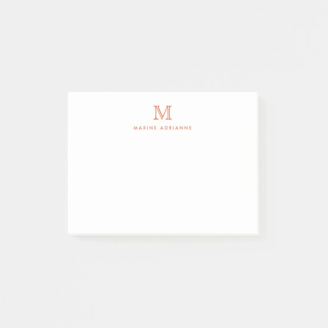 Classic Modern Simple Clean Orange Monogram Post-it Notes (Front)