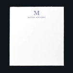 Classic Modern Simple Navy Blue Monogram Initial Notepad<br><div class="desc">The design features a personalised monogram initial and name in a simple and modern typographic font.</div>
