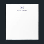 Classic Modern Simple Navy Blue Monogram Initial Notepad<br><div class="desc">The design features a personalised monogram initial and name in a simple and modern typographic font.</div>