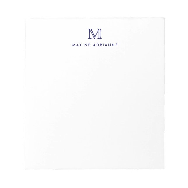 Classic Modern Simple Navy Blue Monogram Initial Notepad (Front)