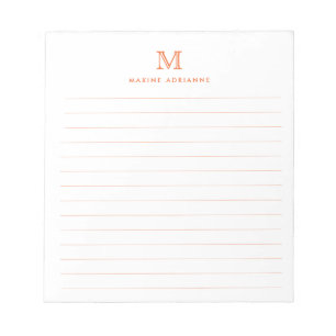 Classic Modern Simple Orange Monogram Lined Notepad
