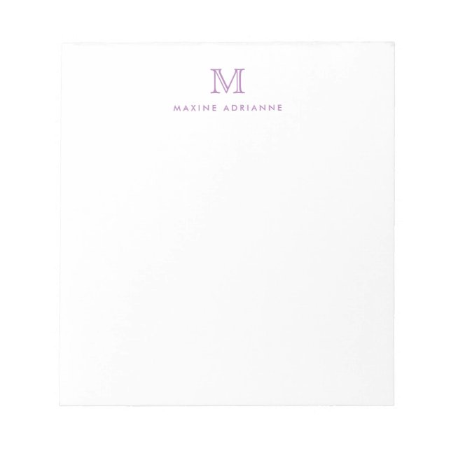 Classic Modern Simple Purple Monogram Initial Notepad (Front)