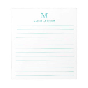 Classic Modern Simple Teal Green Monogram Lined Notepad