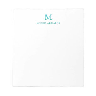 Classic Modern Simple Teal Green Monogram Notepad