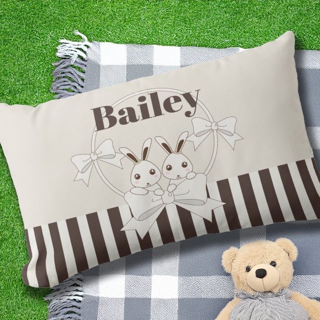Classic Modern Stripe Cute Cartoon Bunny Lumbar Cushion (Creator Uploaded)