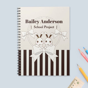 Classic Modern Stripe Cute Cartoon Twin Bunny Kids Notebook
