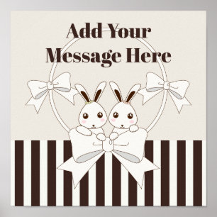 Classic Modern Stripe Cute Cartoon Twin Bunny Poster