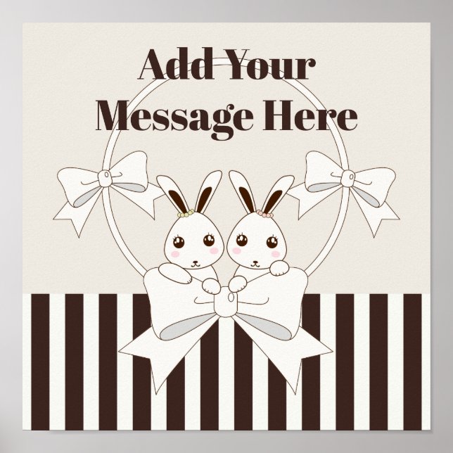 Classic Modern Stripe Cute Cartoon Twin Bunny Poster (Front)