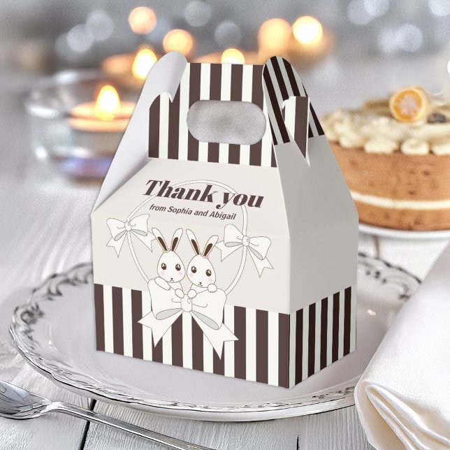 Classic Modern Stripe Cute Twin Bunny Girl Party Favour Box (Creator Uploaded)